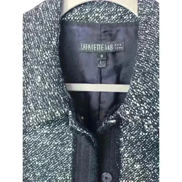 Lafayette 148 New York Black White Tweed Fray Edge Wool Blend Blazer Size 8 - Picture 2 of 8